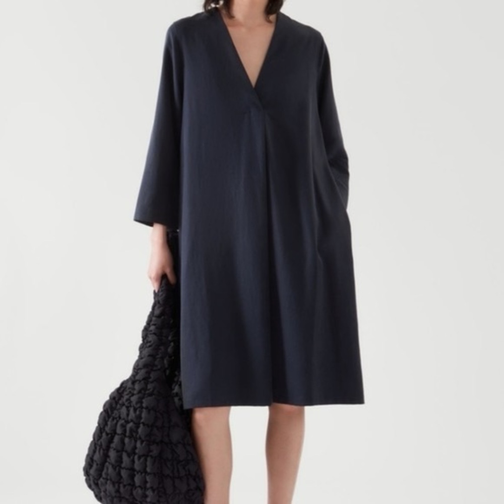 Cos V Neck Tunic Dress Dark Navy